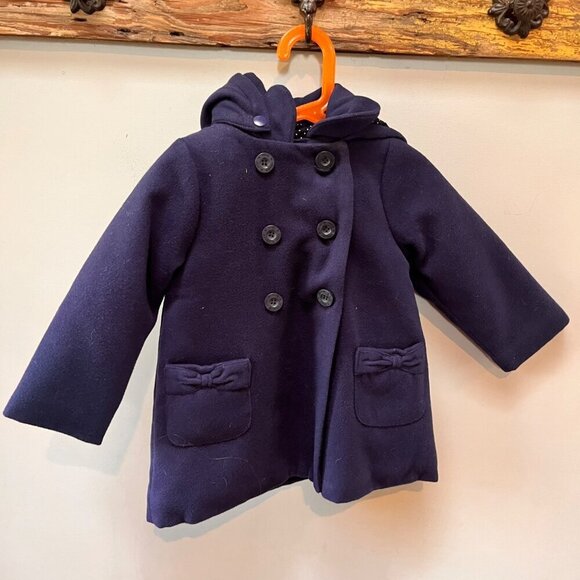JoJo Maman Bébé Navy‎ Hooded Pea Coat / Sailor coat- Size 2-3 - Picture 1 of 7